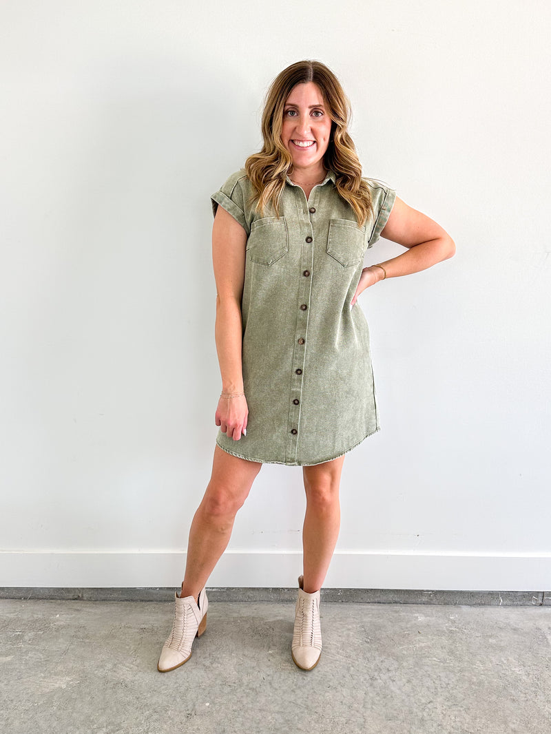 Olive Denim Dress