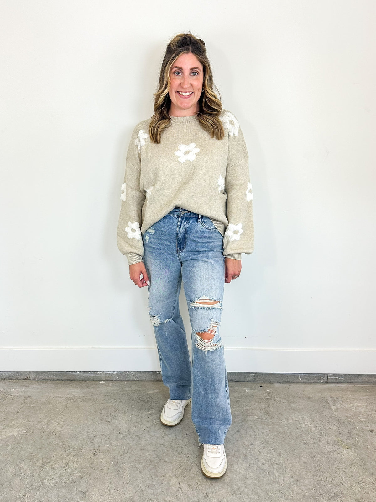 Neutral Daisy Sweater