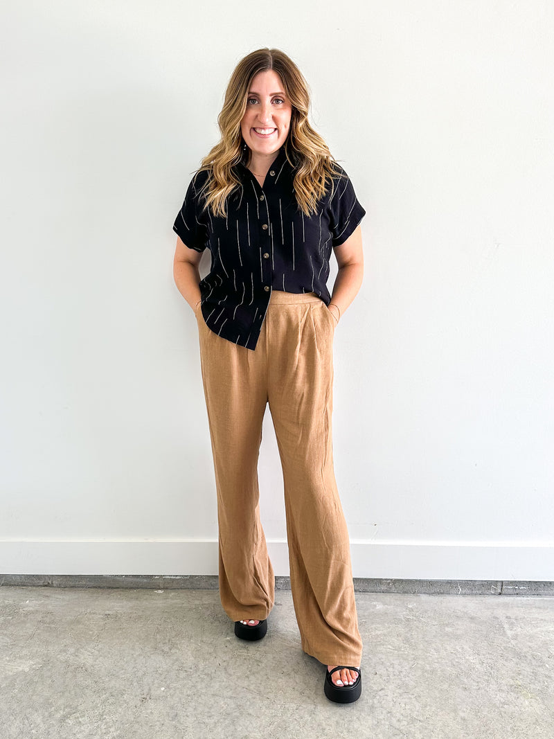 Tan Wide Leg Linen Pant