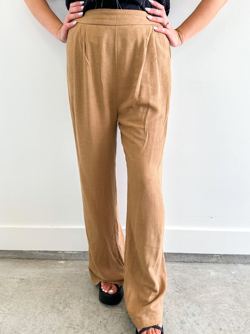 Tan Wide Leg Linen Pant