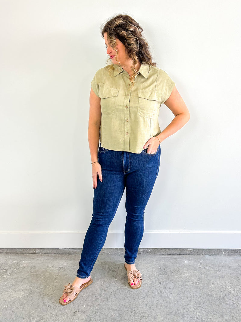 Boxy Button Up Collared Top