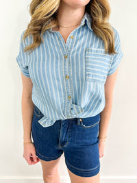 Striped Chambray Short Sleeve Button Down