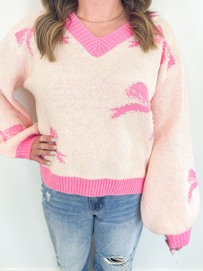 Blush Bow Pearl Sweater