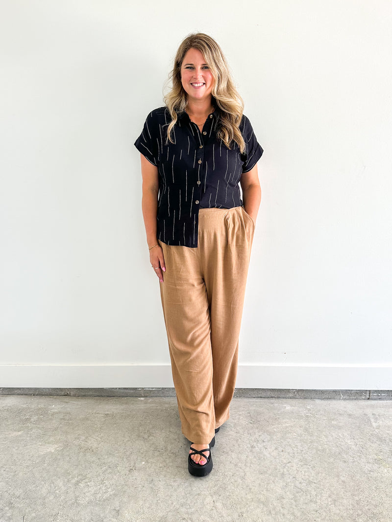 Tan Wide Leg Linen Pant