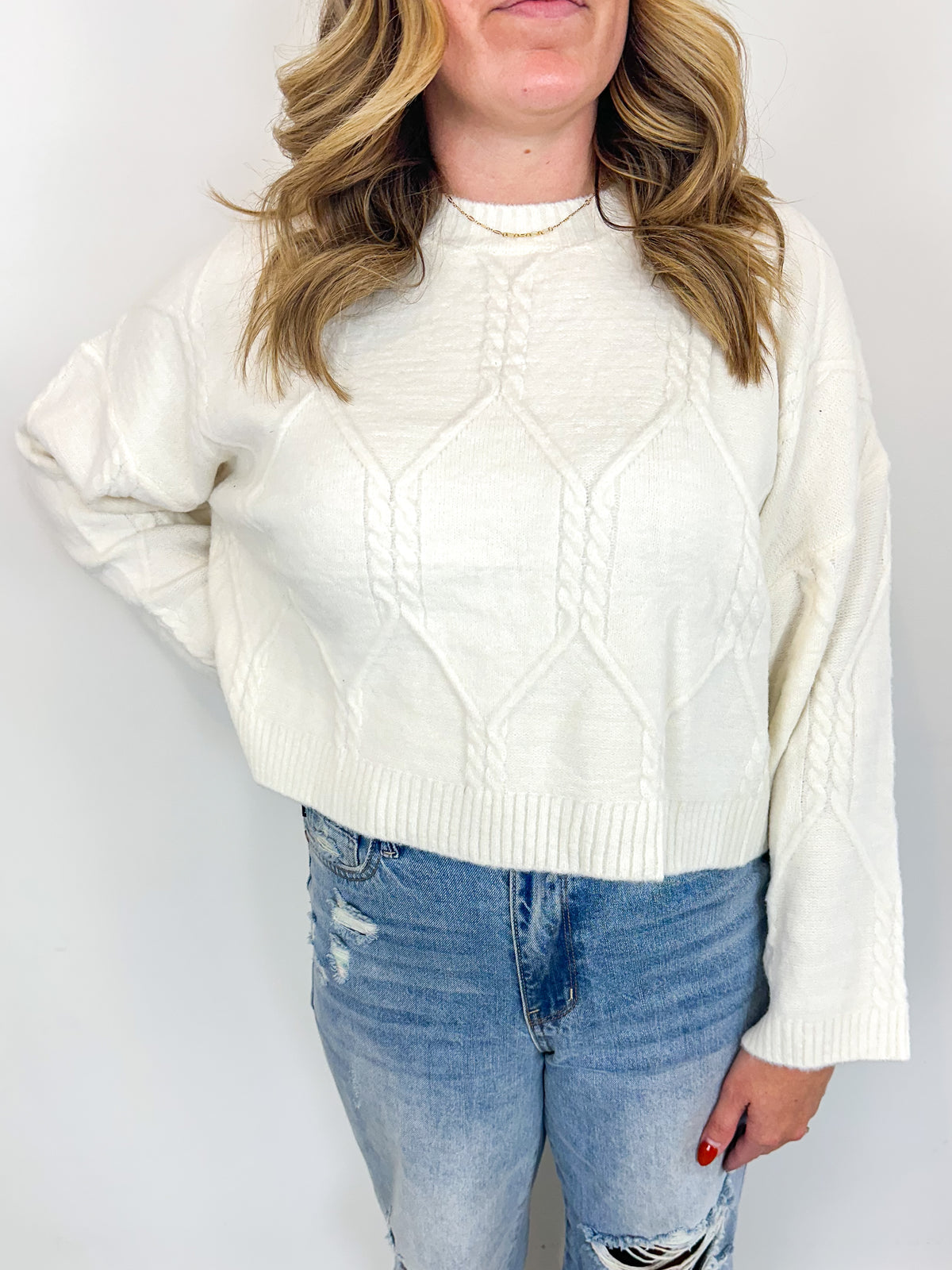 Diamond Cable Knit Crop Sweater