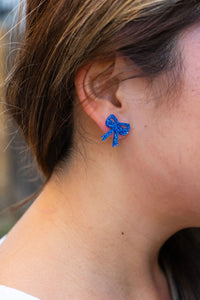 Bow Studs Earrings- Blue Glitter