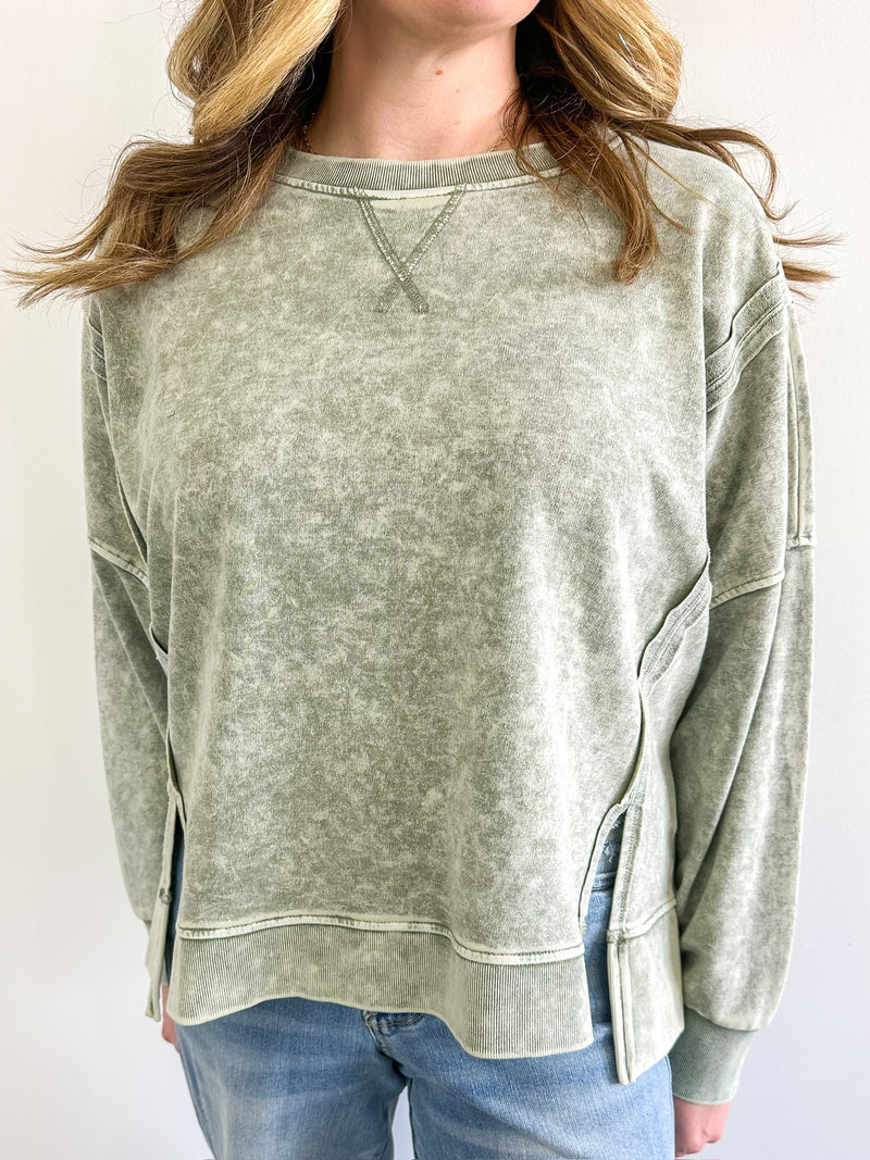 Mineral Wash Long Sleeve Casual Top