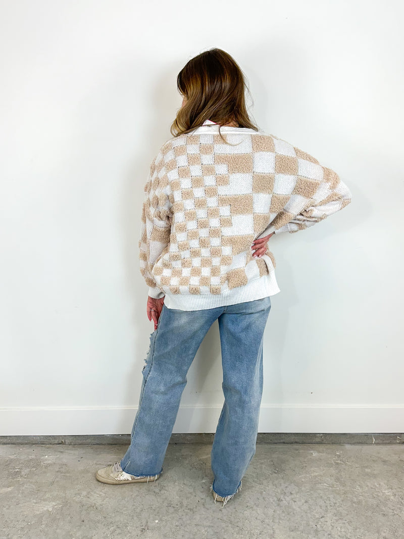 Checker Pattern Button Down Cardigan