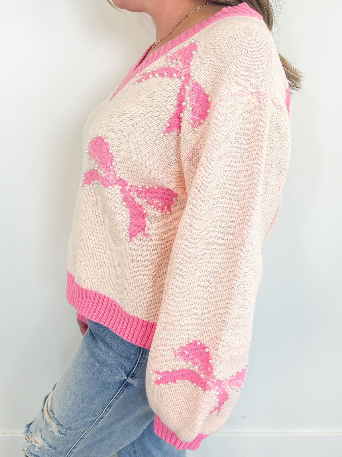 Blush Bow Pearl Sweater