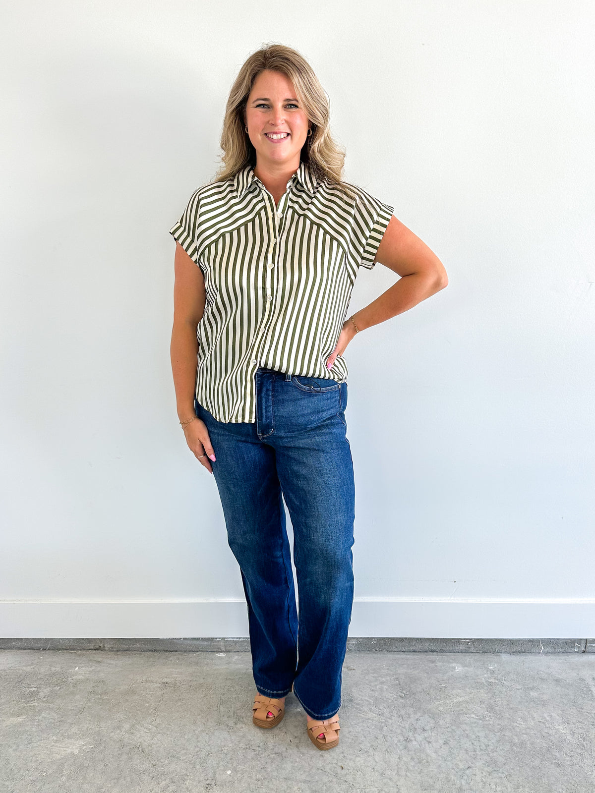 Olive Stripe Tee Blouse