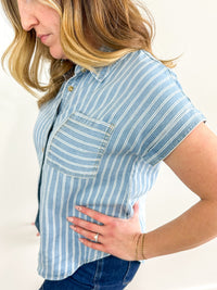 Striped Chambray Short Sleeve Button Down