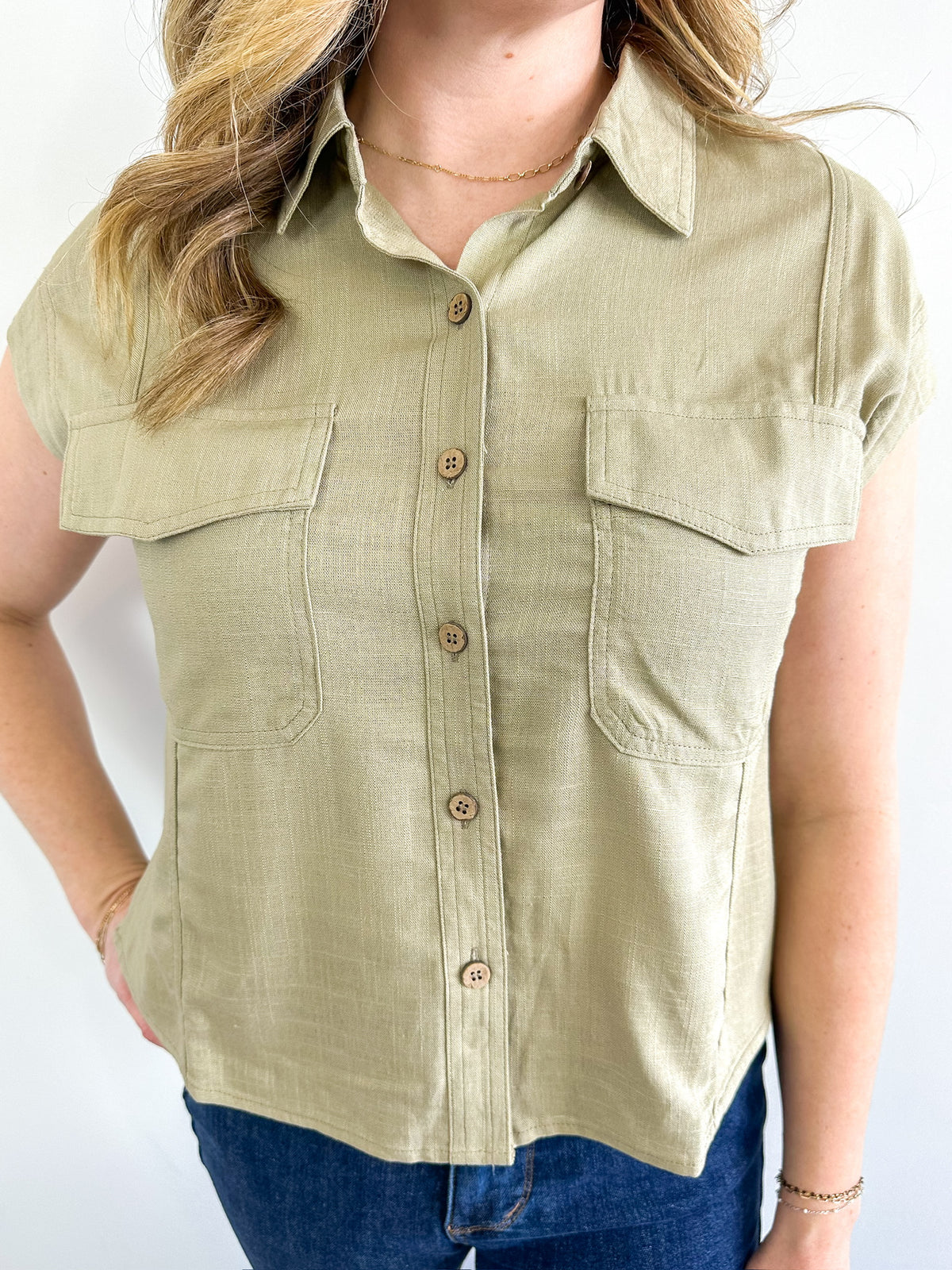 Boxy Button Up Collared Top