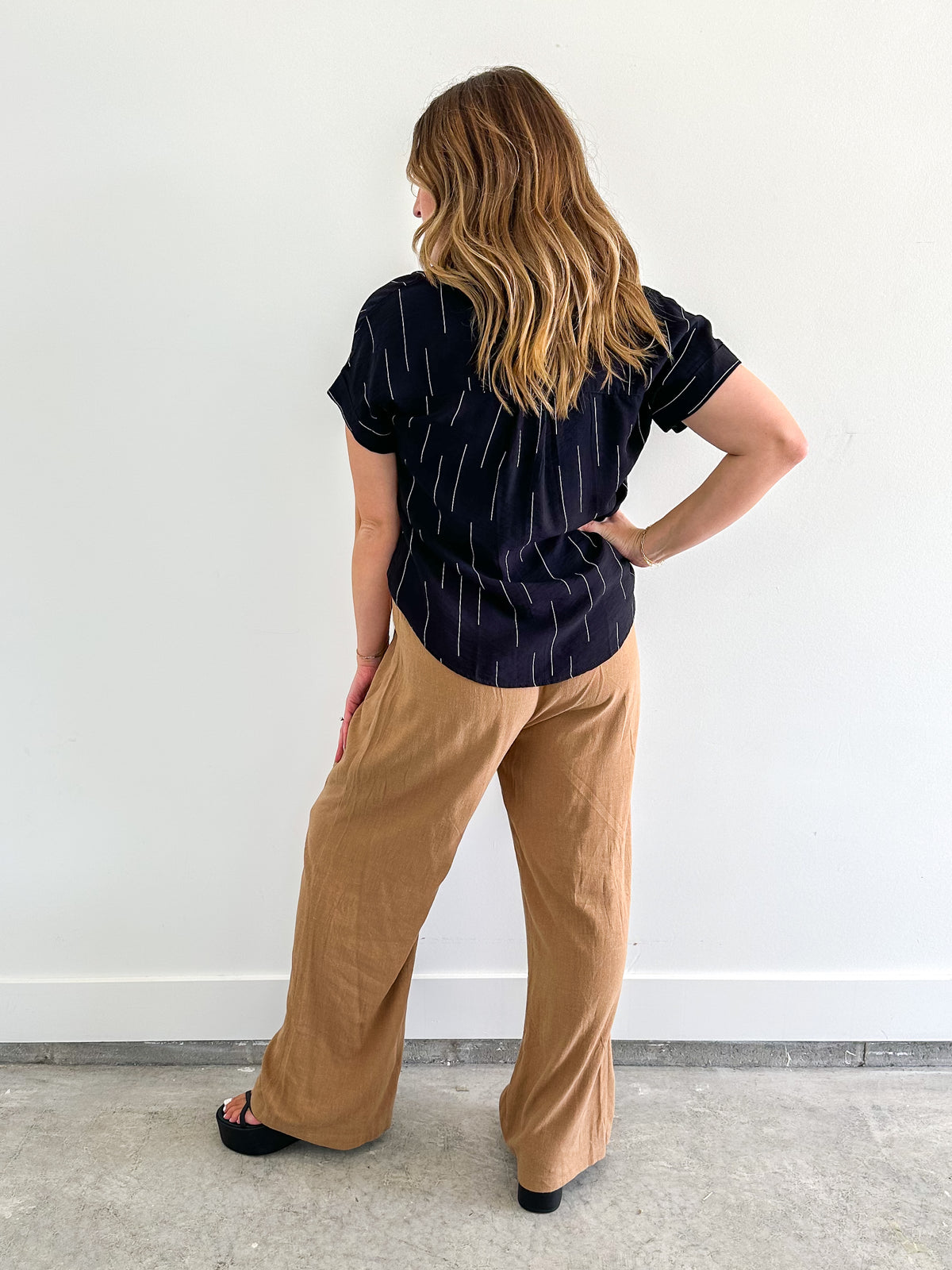 Tan Wide Leg Linen Pant