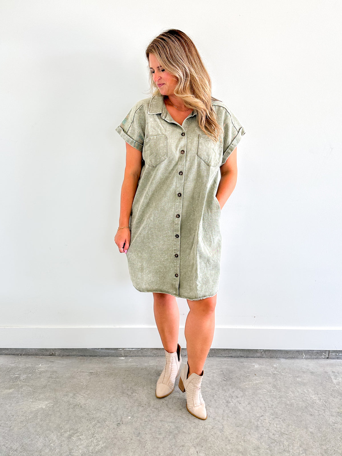 Olive Denim Dress