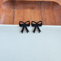 Bow Studs Earrings- Black Glitter