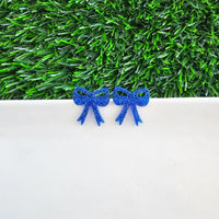 Bow Studs Earrings- Blue Glitter