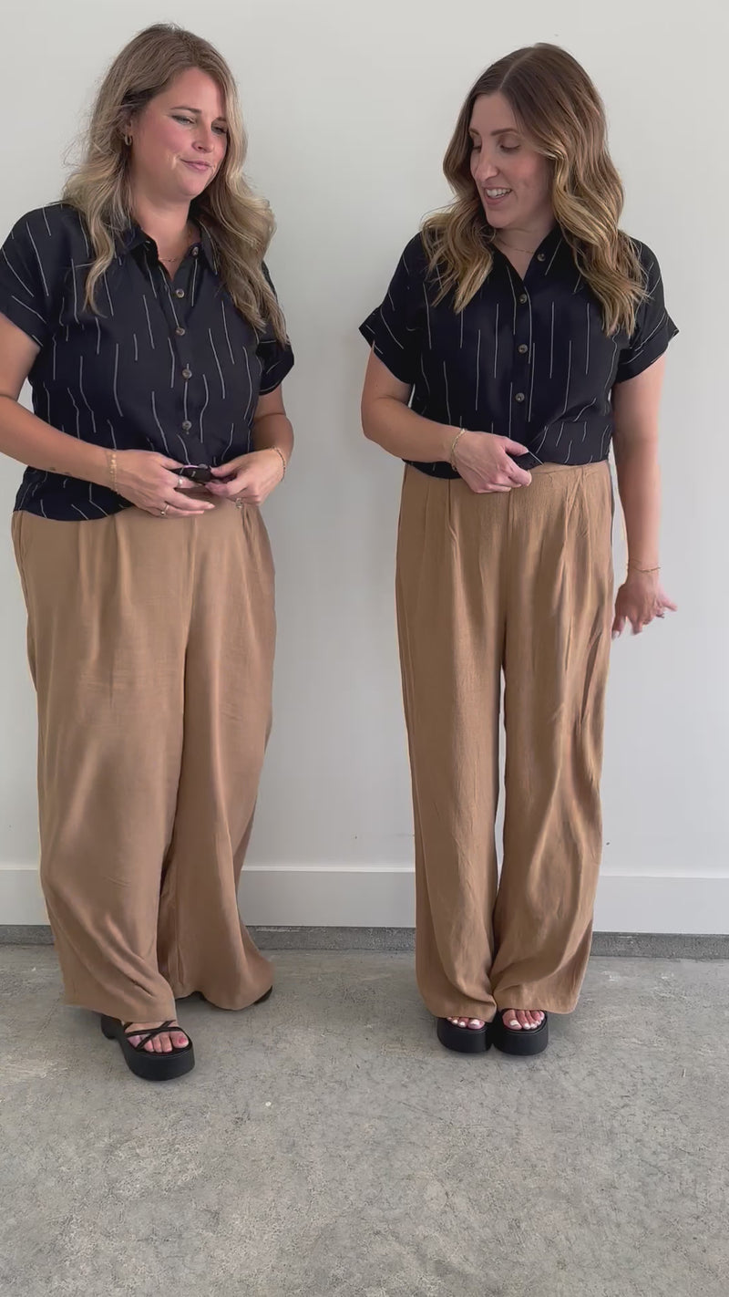 Tan Wide Leg Linen Pant