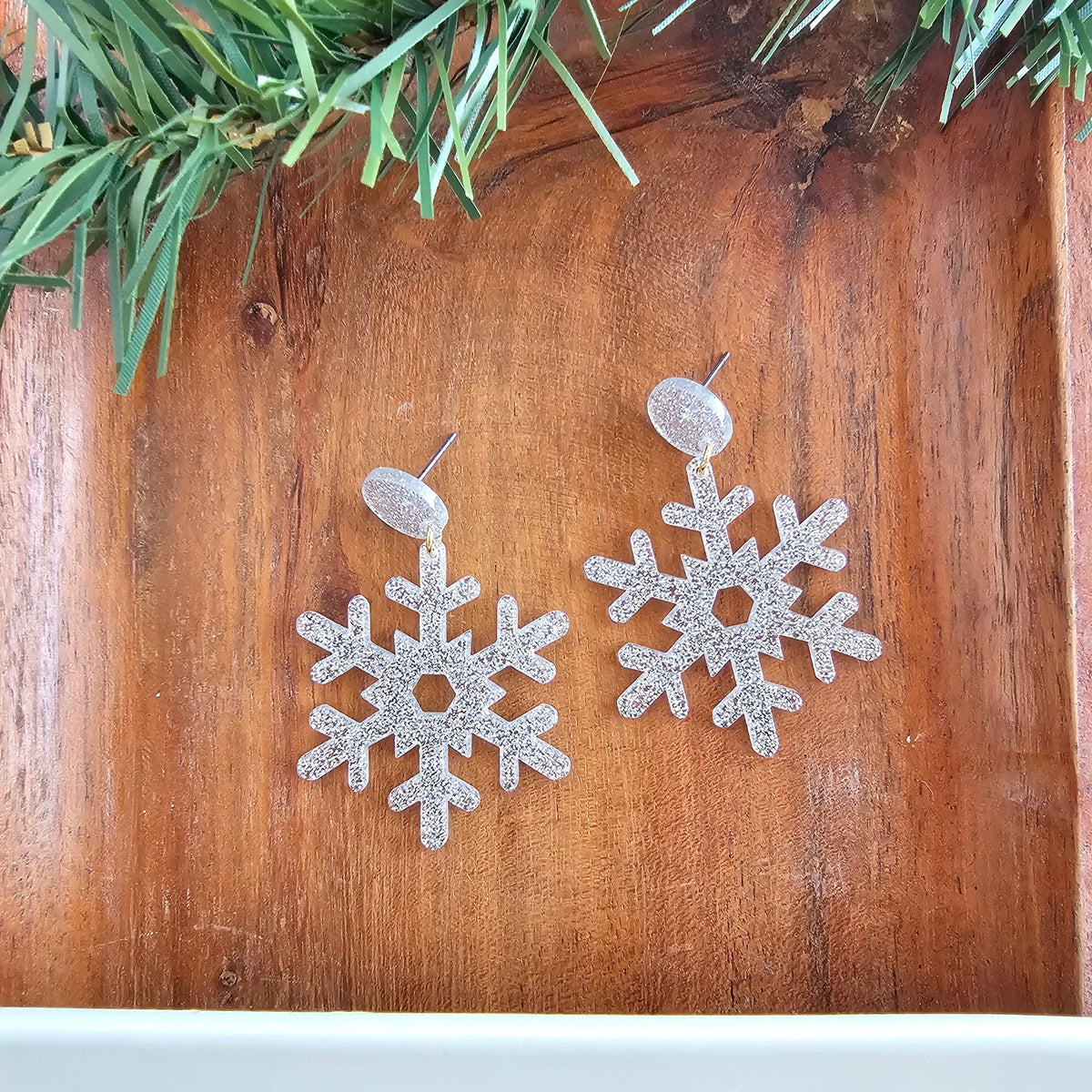 Snowflake Earrings- Silver Glitter