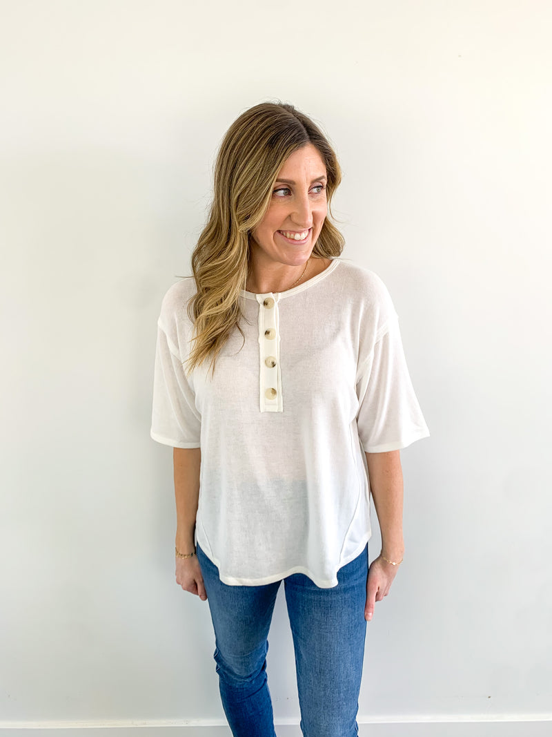 Cream Button Up Basic Top