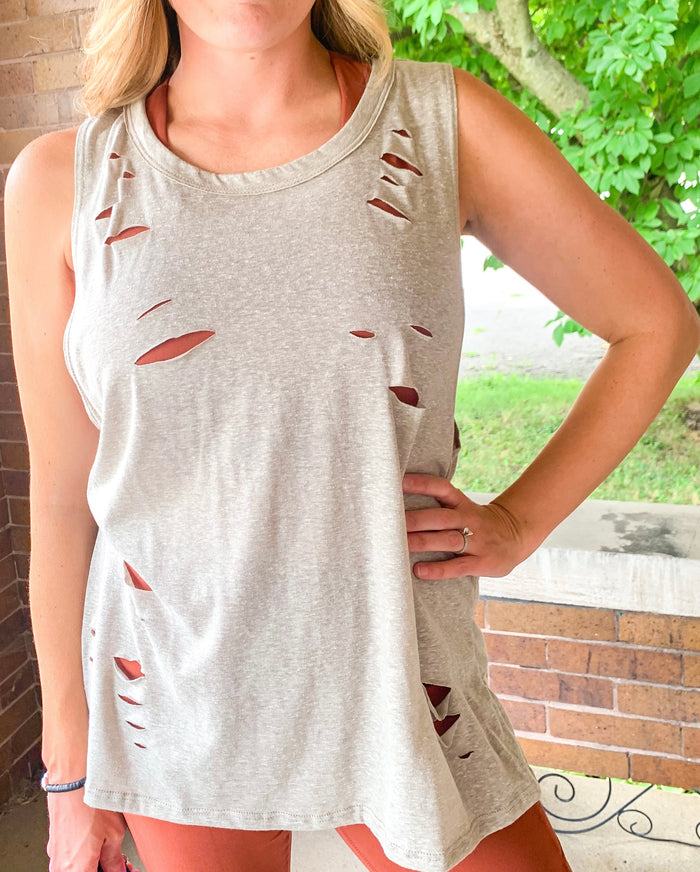 Oatmeal Distressed Tank